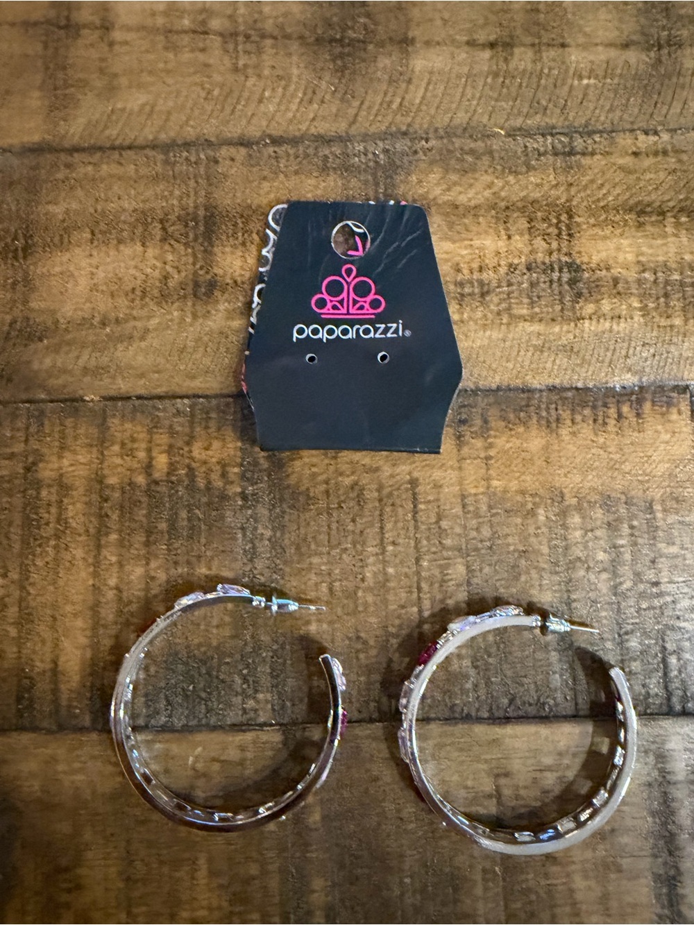 Paparazzi Clear Hoop Earrings with Pink Accents